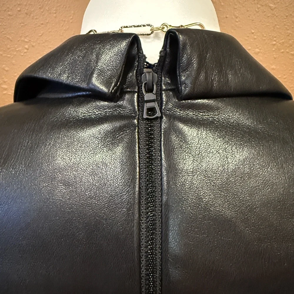 Alice + Olivia Kyrie Vegan Leather Blazer Romper | Black Faux Leather | Back Zip - Picture 5 of 10
